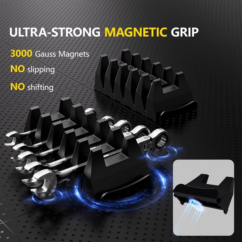 WAENLIR 24PCS Magnetic Modular Wrench Organizer Set-Tool Drawer Storage Rack with Metric&SAE Labels, Wrench Holder with Magnet, Perfect Tool Gift for Men, father, boyfriend, DIYers & Mechanics (Black) - Image 2